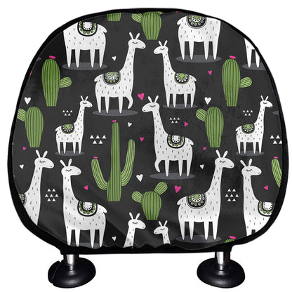 Cactus And Llama Pattern Print Car Headrest Covers