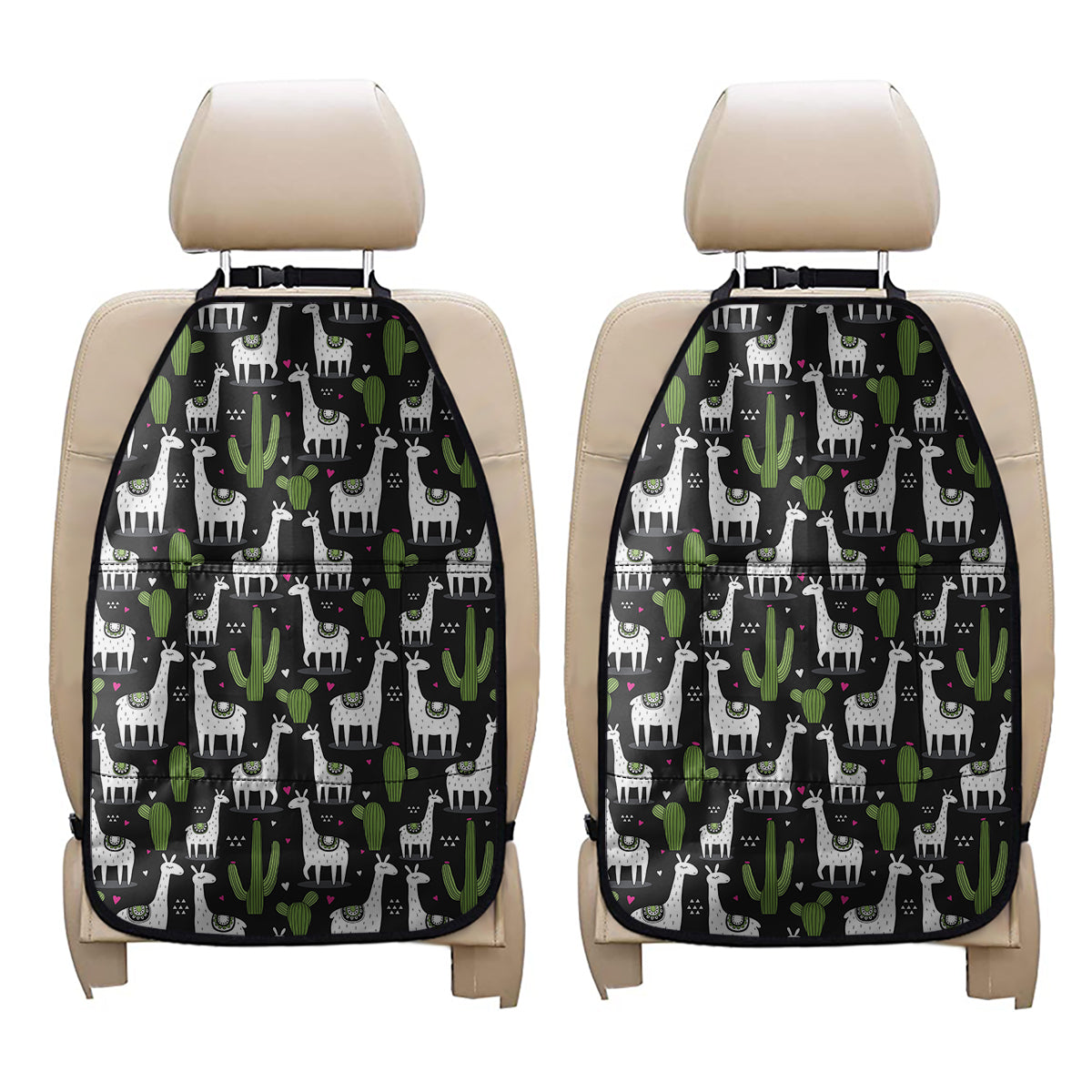 Cactus And Llama Pattern Print Car Seat Organizers