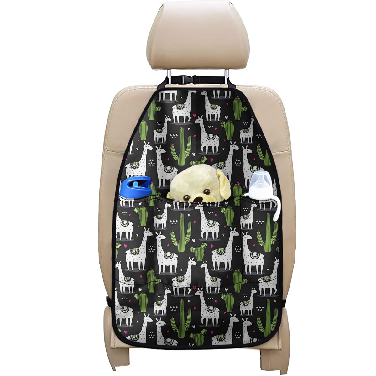 Cactus And Llama Pattern Print Car Seat Organizers