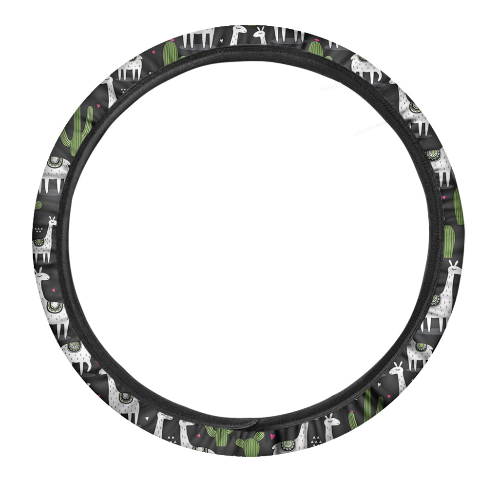 Cactus And Llama Pattern Print Car Steering Wheel Cover