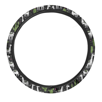 Cactus And Llama Pattern Print Car Steering Wheel Cover