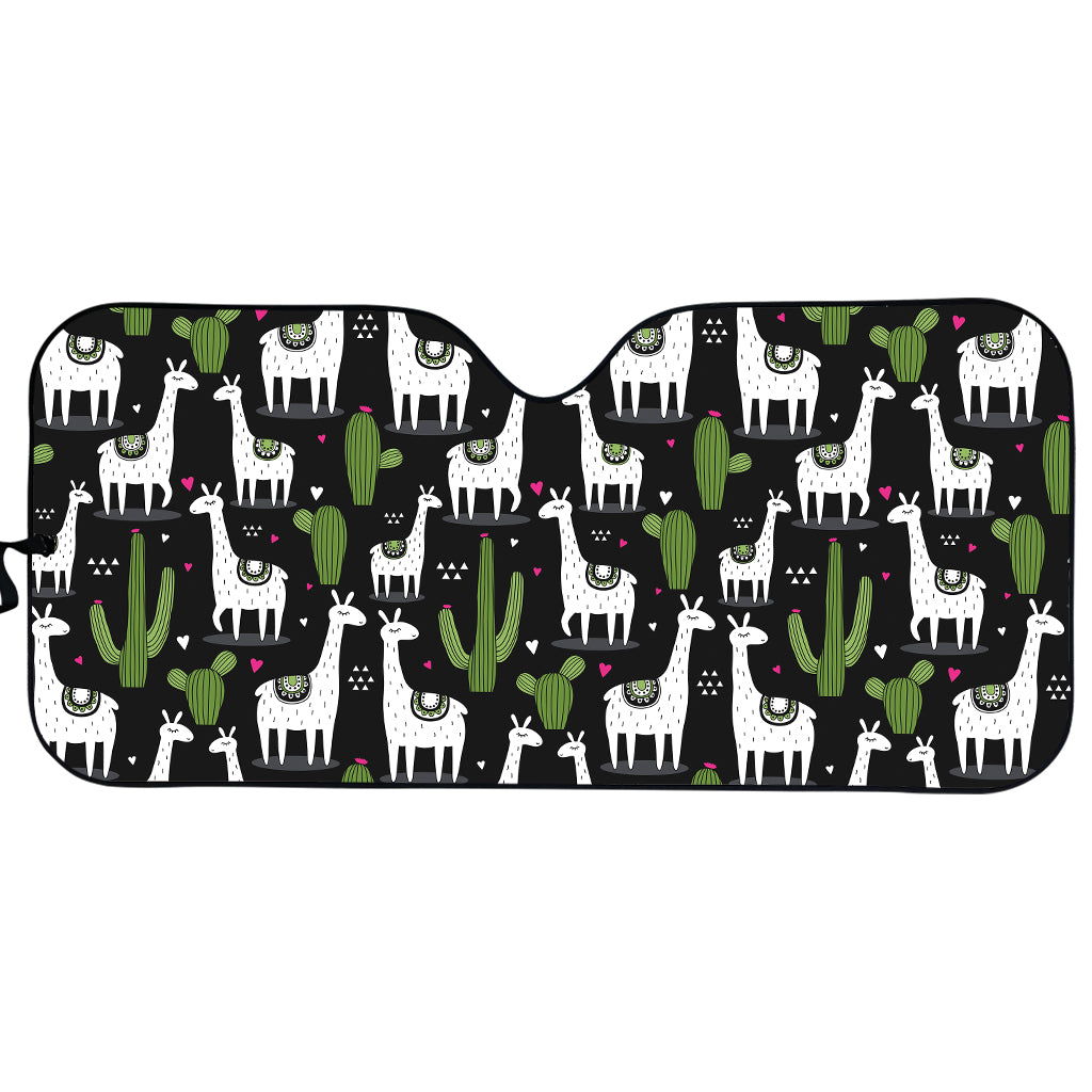 Cactus And Llama Pattern Print Car Sun Shade