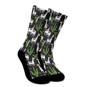 Cactus And Llama Pattern Print Crew Socks