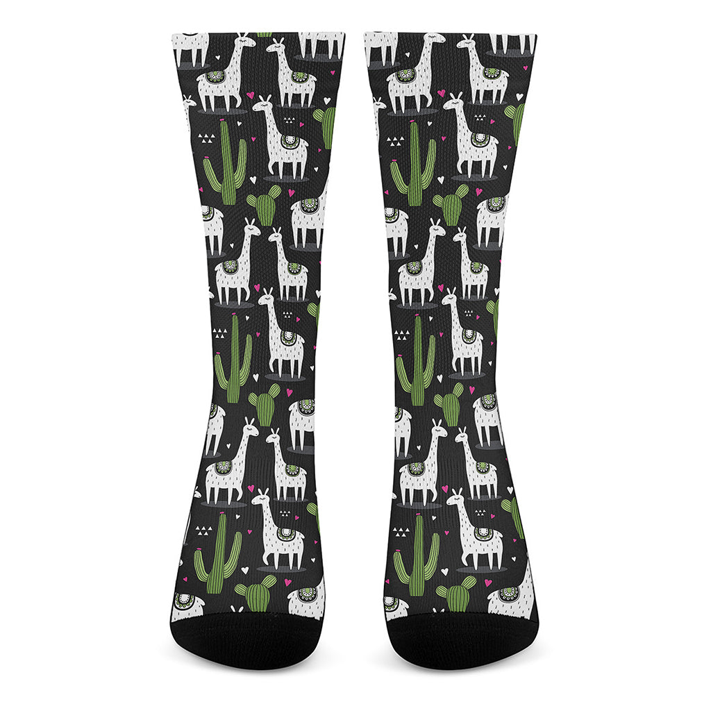 Cactus And Llama Pattern Print Crew Socks