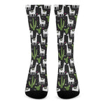 Cactus And Llama Pattern Print Crew Socks