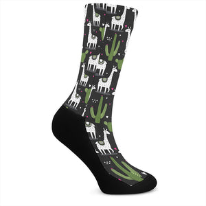 Cactus And Llama Pattern Print Crew Socks