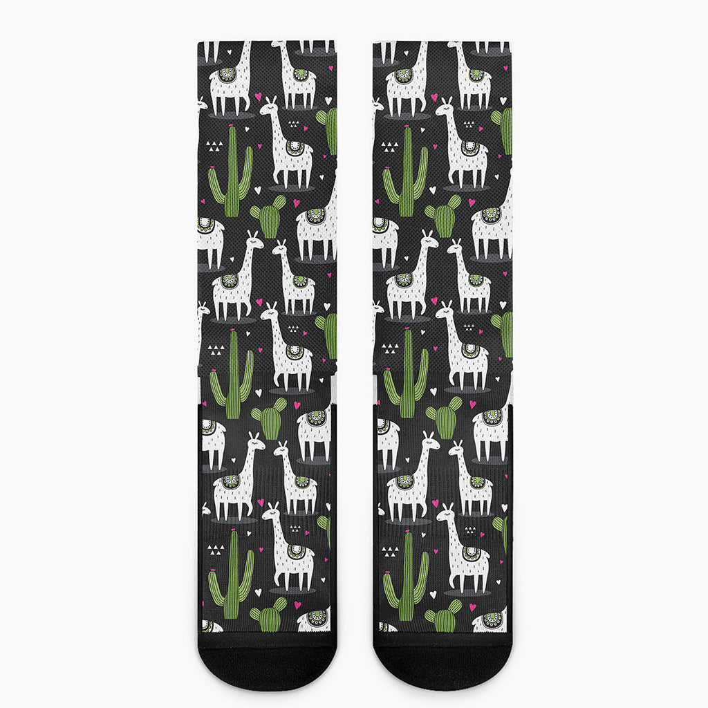 Cactus And Llama Pattern Print Crew Socks