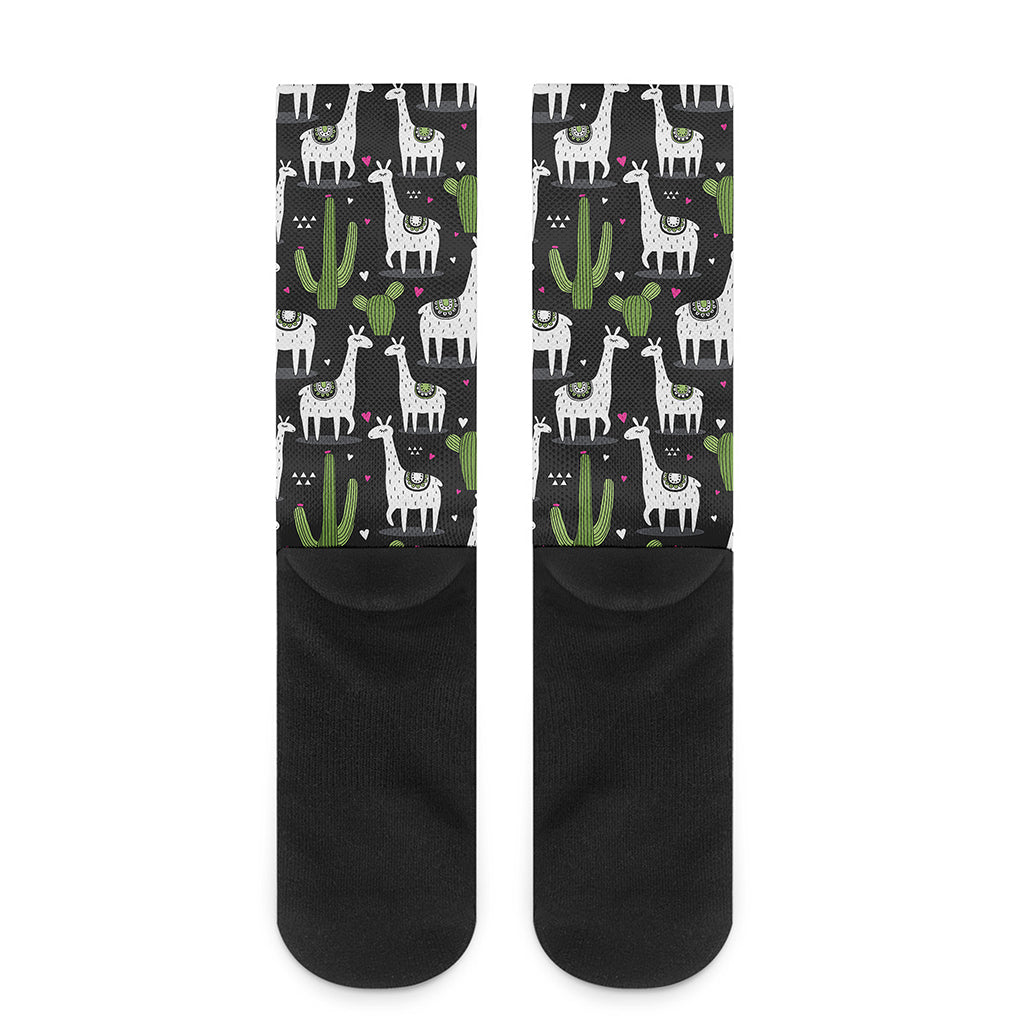 Cactus And Llama Pattern Print Crew Socks