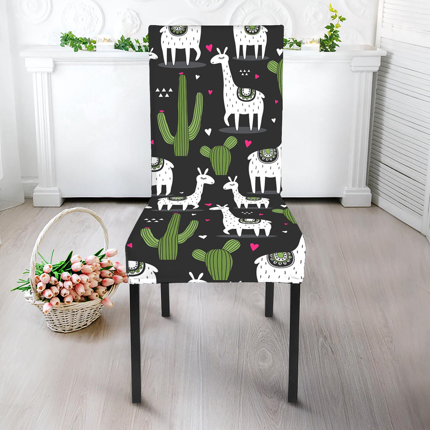 Cactus And Llama Pattern Print Dining Chair Slipcover