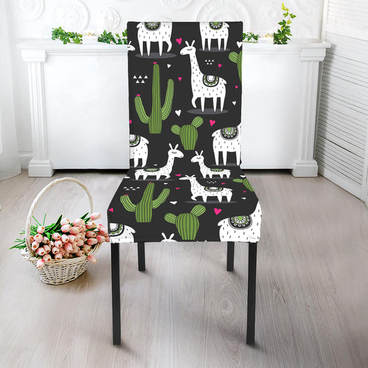 Cactus And Llama Pattern Print Dining Chair Slipcover