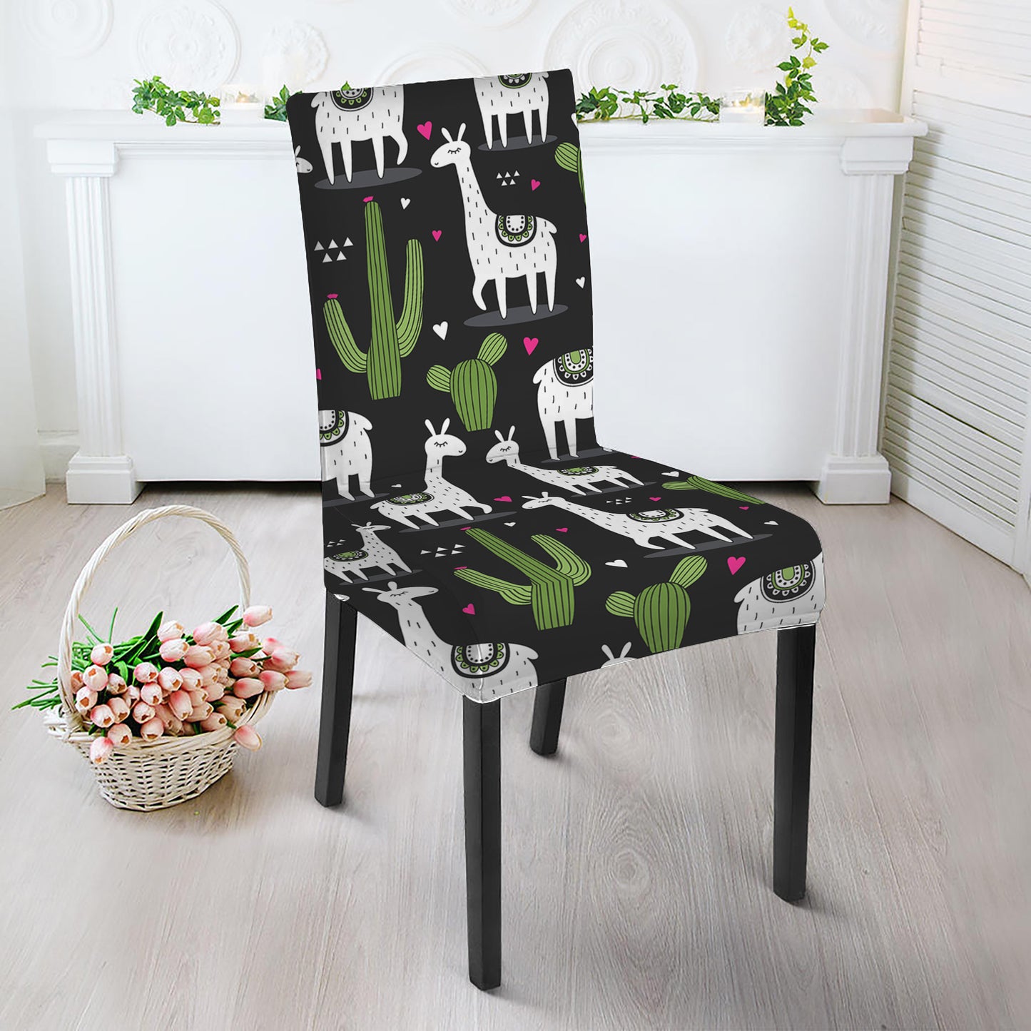Cactus And Llama Pattern Print Dining Chair Slipcover