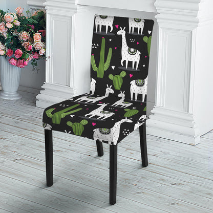 Cactus And Llama Pattern Print Dining Chair Slipcover