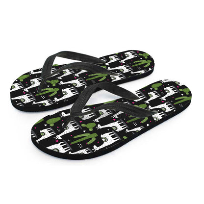 Cactus And Llama Pattern Print Flip Flops