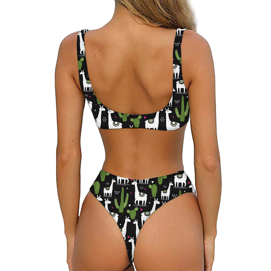 Cactus And Llama Pattern Print Front Bow Tie Bikini