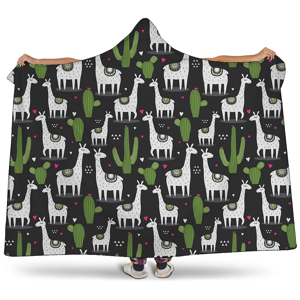 Cactus And Llama Pattern Print Hooded Blanket