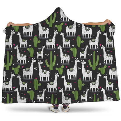 Cactus And Llama Pattern Print Hooded Blanket