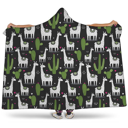 Cactus And Llama Pattern Print Hooded Blanket