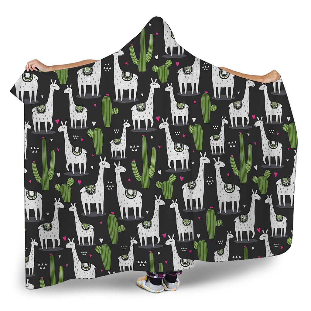 Cactus And Llama Pattern Print Hooded Blanket