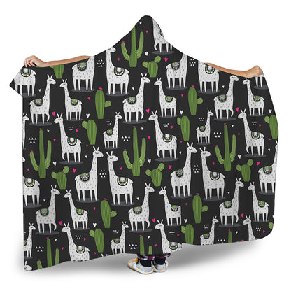 Cactus And Llama Pattern Print Hooded Blanket