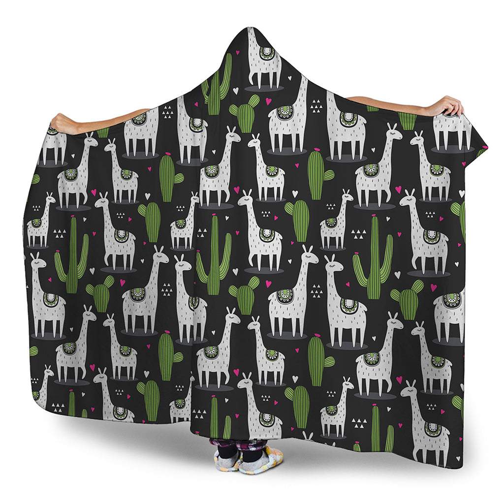 Cactus And Llama Pattern Print Hooded Blanket