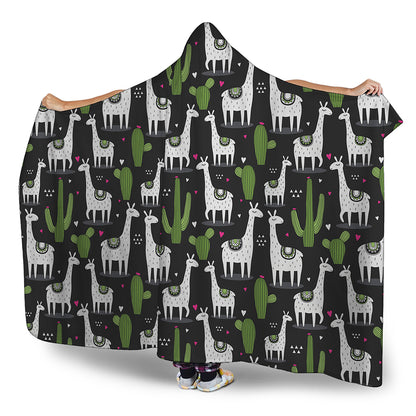 Cactus And Llama Pattern Print Hooded Blanket