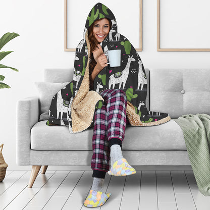 Cactus And Llama Pattern Print Hooded Blanket