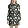 Cactus And Llama Pattern Print Pullover Hoodie Dress