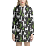 Cactus And Llama Pattern Print Hoodie Dress