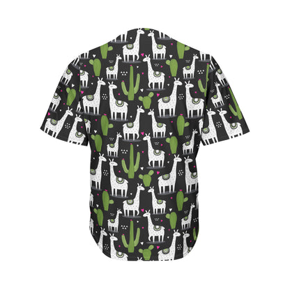 Cactus And Llama Pattern Print Men's Baseball Jersey