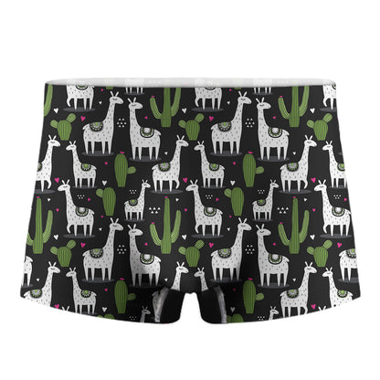 Cactus And Llama Pattern Print Men's Boxer Briefs