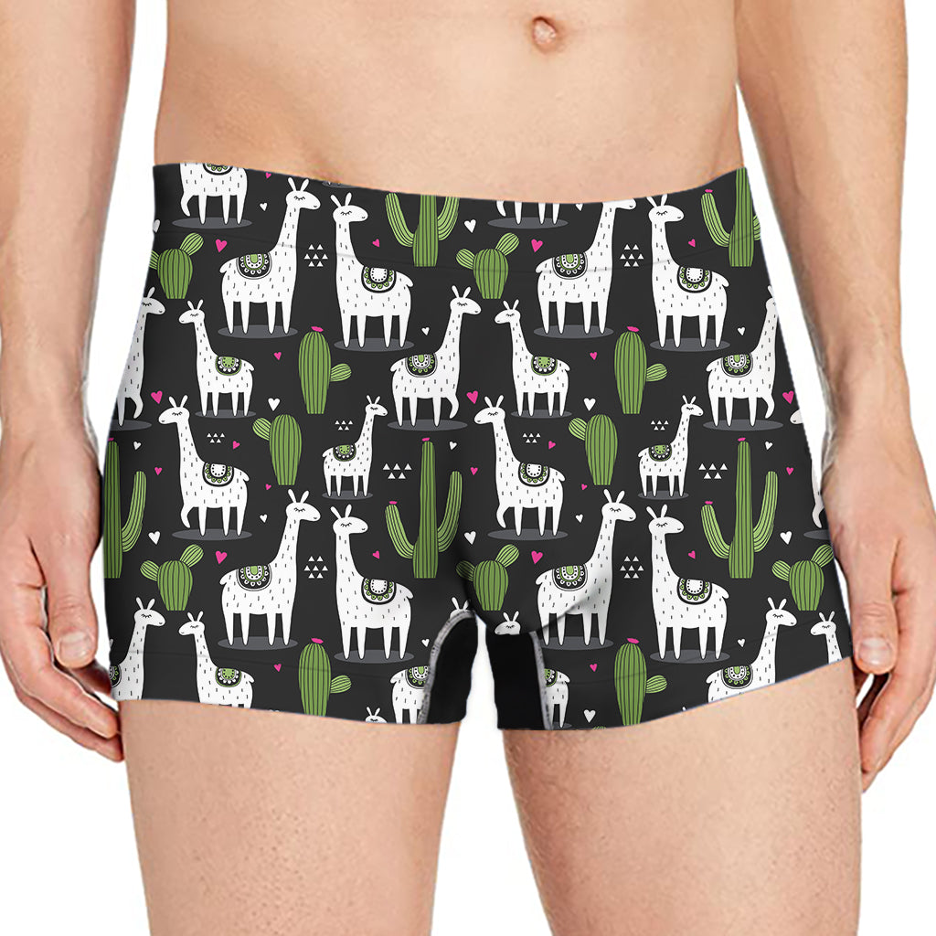 Cactus And Llama Pattern Print Men's Boxer Briefs