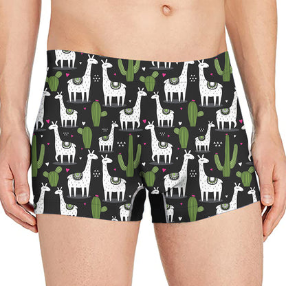 Cactus And Llama Pattern Print Men's Boxer Briefs