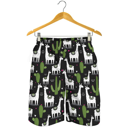 Cactus And Llama Pattern Print Men's Shorts