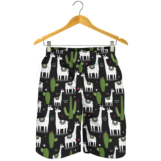 Cactus And Llama Pattern Print Men's Shorts