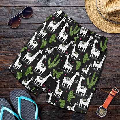 Cactus And Llama Pattern Print Men's Shorts