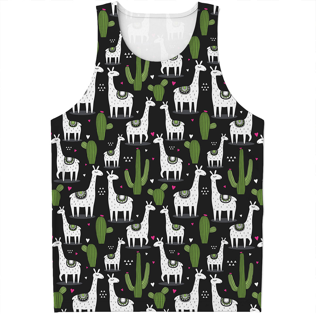 Cactus And Llama Pattern Print Men's Tank Top