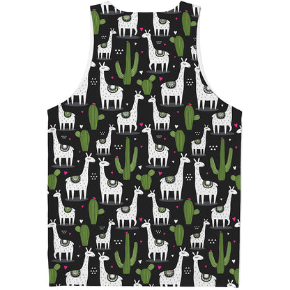Cactus And Llama Pattern Print Men's Tank Top