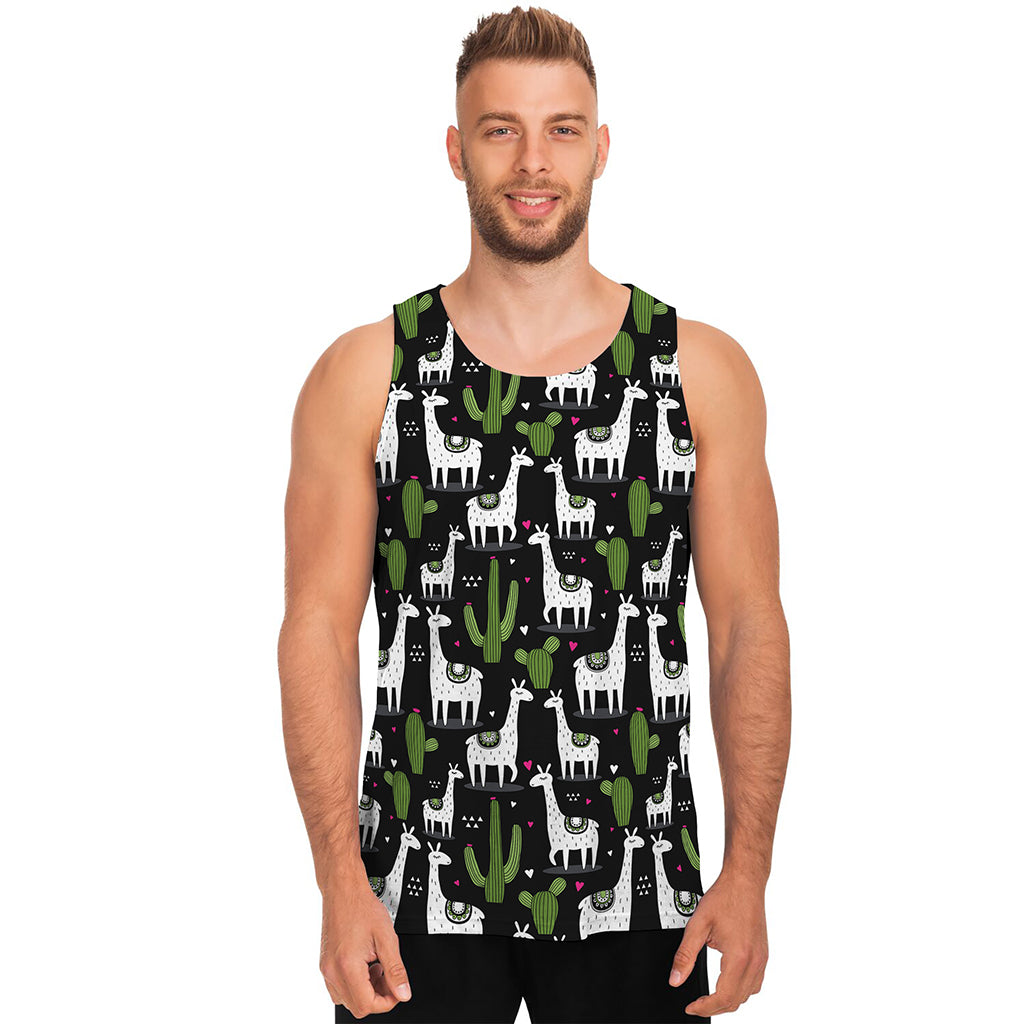 Cactus And Llama Pattern Print Men's Tank Top