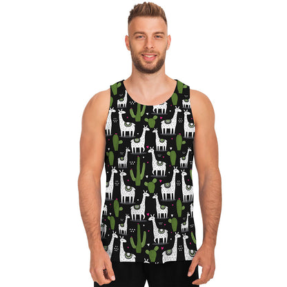 Cactus And Llama Pattern Print Men's Tank Top