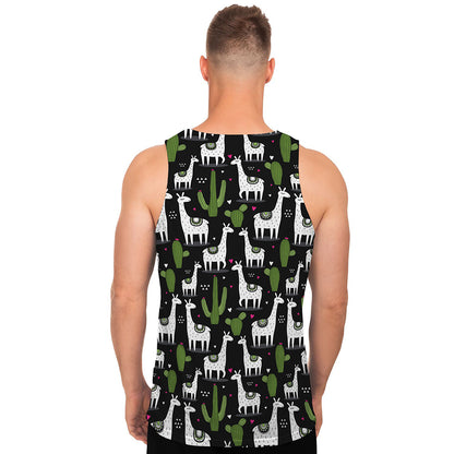 Cactus And Llama Pattern Print Men's Tank Top