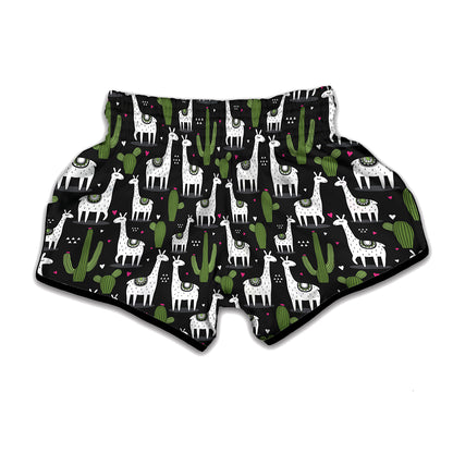Cactus And Llama Pattern Print Muay Thai Boxing Shorts