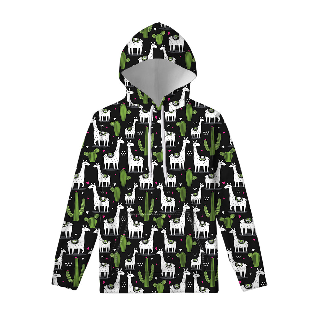 Cactus And Llama Pattern Print Pullover Hoodie