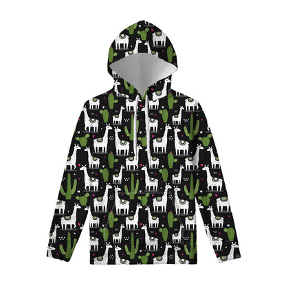 Cactus And Llama Pattern Print Pullover Hoodie