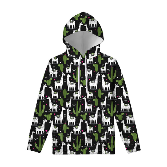 Cactus And Llama Pattern Print Pullover Hoodie