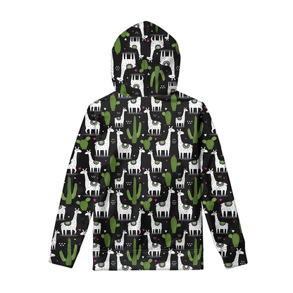 Cactus And Llama Pattern Print Pullover Hoodie