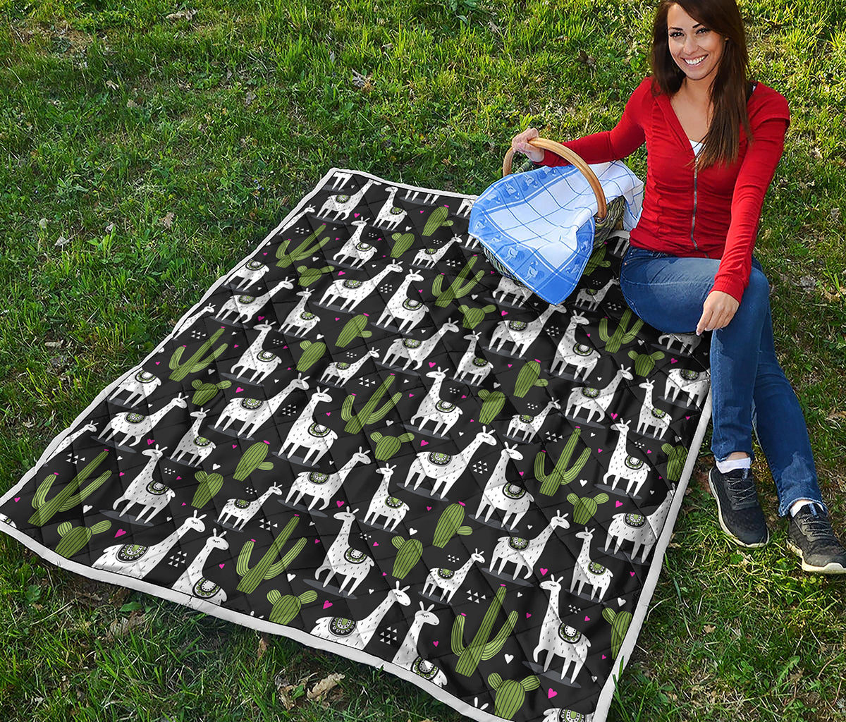 Cactus And Llama Pattern Print Quilt