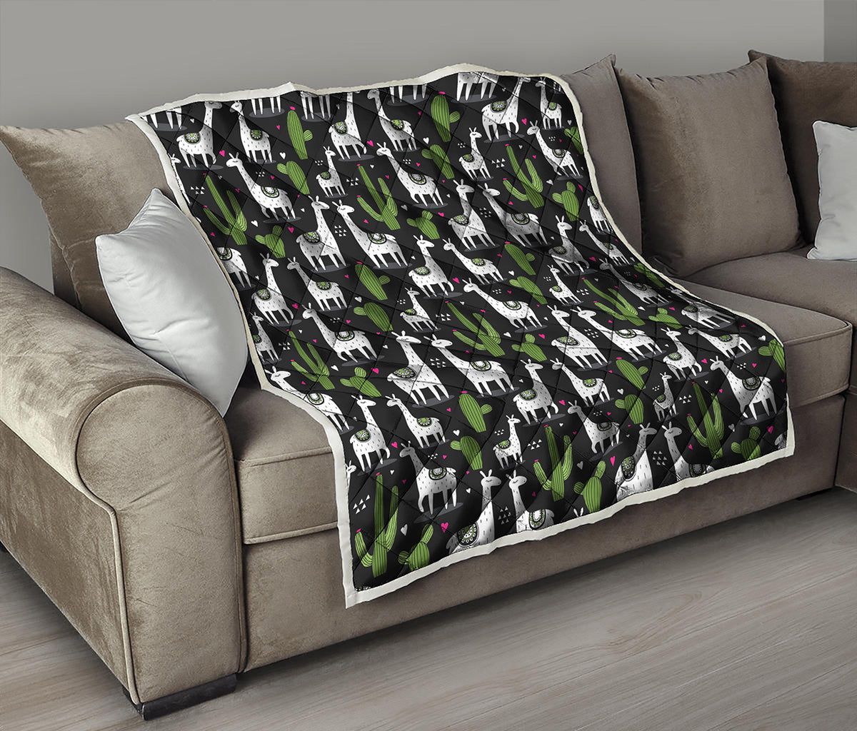 Cactus And Llama Pattern Print Quilt