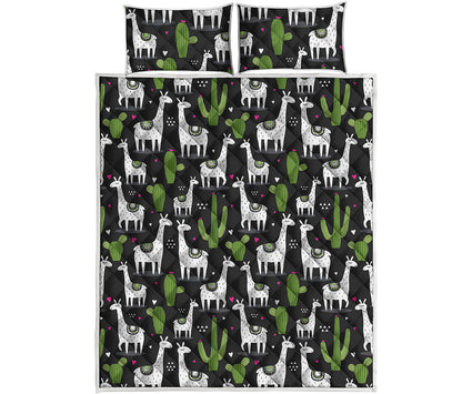 Cactus And Llama Pattern Print Quilt Bed Set