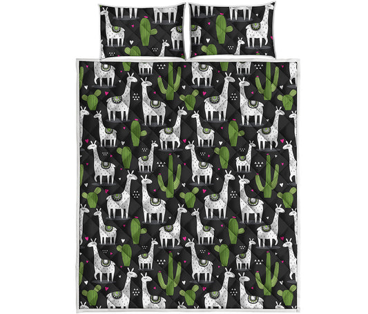 Cactus And Llama Pattern Print Quilt Bed Set