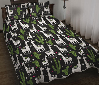 Cactus And Llama Pattern Print Quilt Bed Set